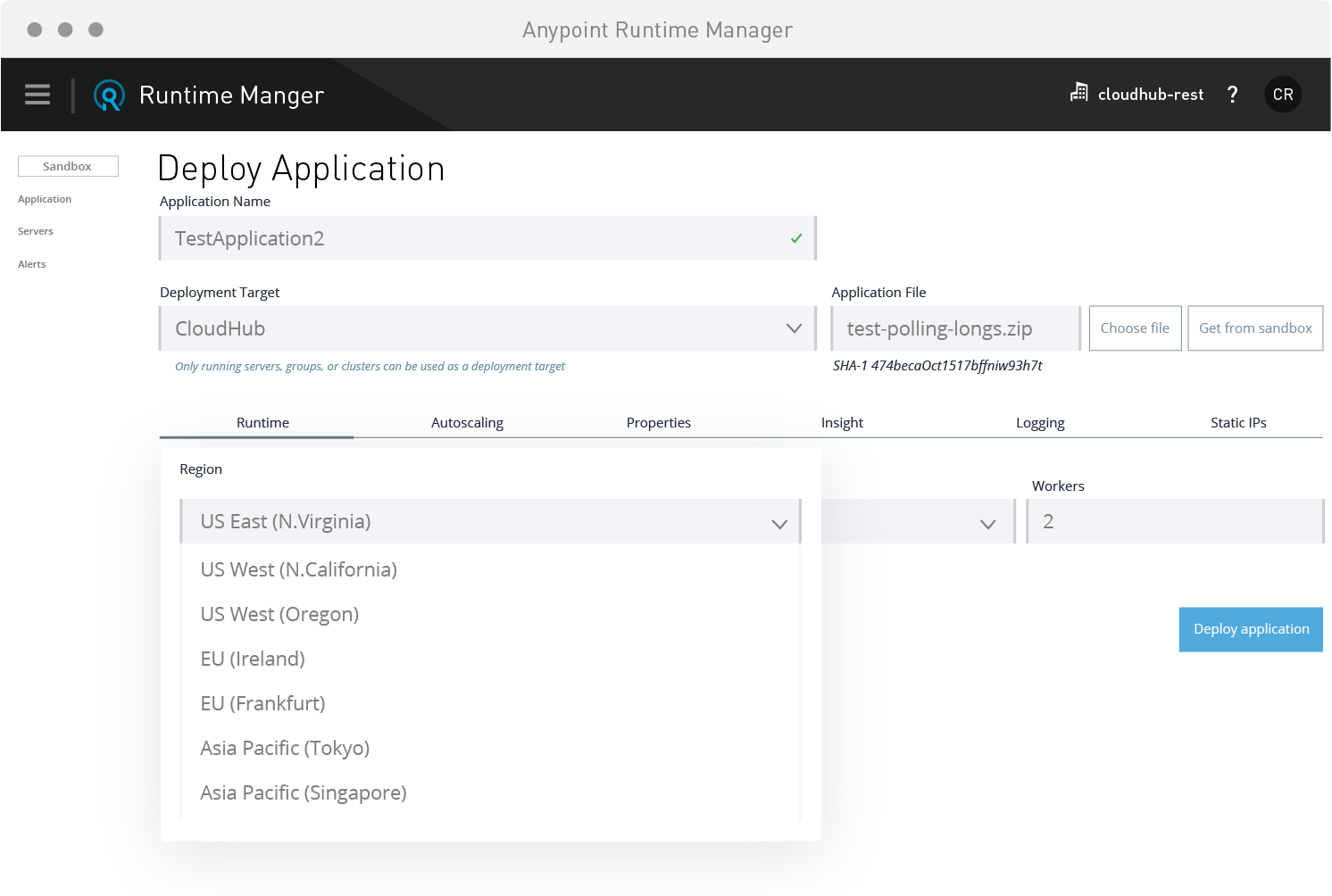 screenshot of MuleSoft CloudHub